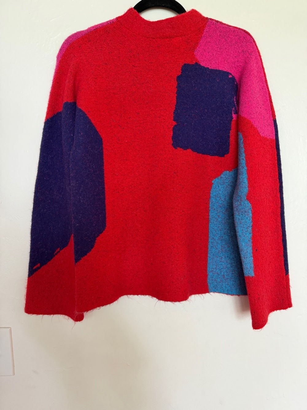 Women’s Abstract Colorblock Red Crewneck Sweater by SAIMDI- NWOT